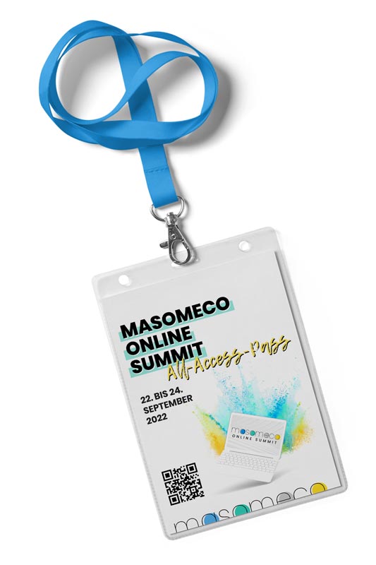 Abbildung des MASOMECO Online Summit All Access Pass als Lanyard.